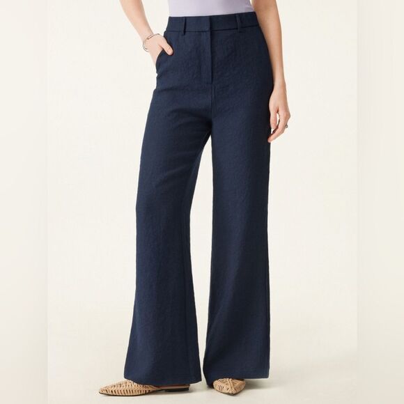 New OGL Viscose-Linen Weave European Linen Mid Rise Flared Pant with Pockets - Picture 1 of 13